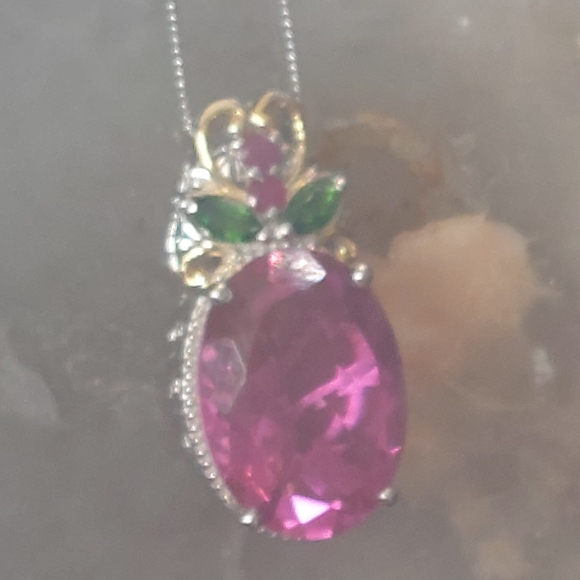Pink spinel "berry" with topaz and ruby accents sterling 14k vermeil - Picture 12 of 16